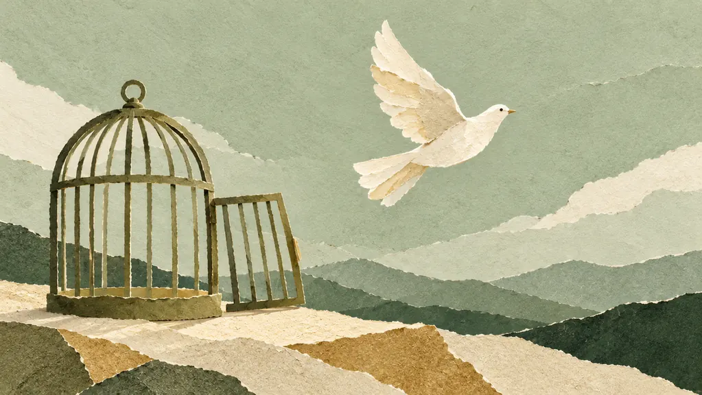 Ilustración en collage de papel para «¿Libre?».