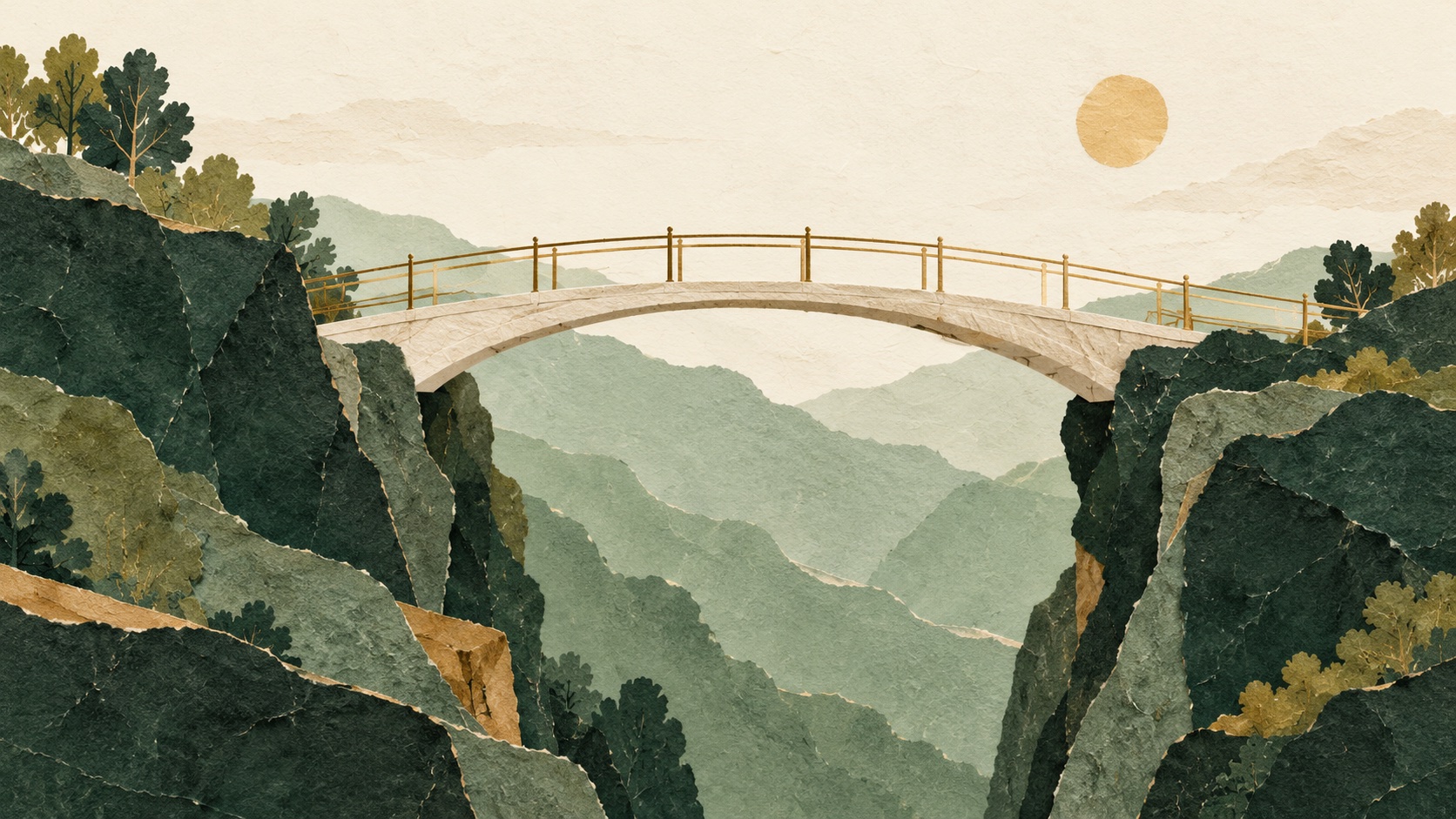Un puente une dos orillas de roca.